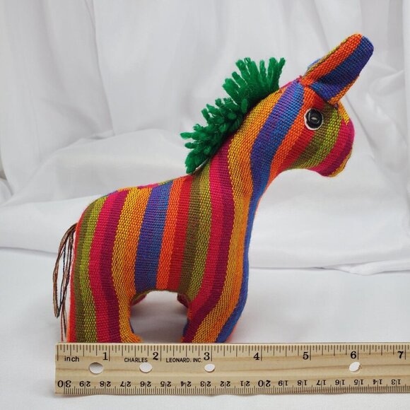 Handmade Guatemalen / Salvadorian Stuffed Lama Alpaca Donkey Toy Striped - Picture 4 of 8
